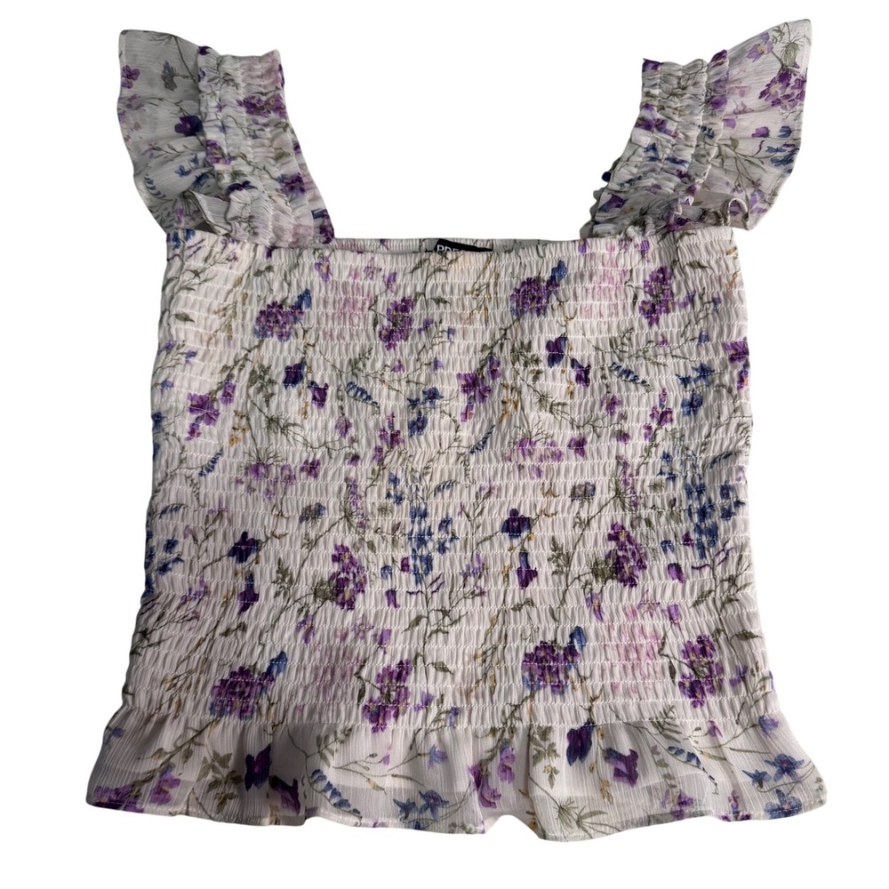 Express Cottagecore XS Smocked Boho Floral Peplum‎ Ruffle Tank Top Romantic
